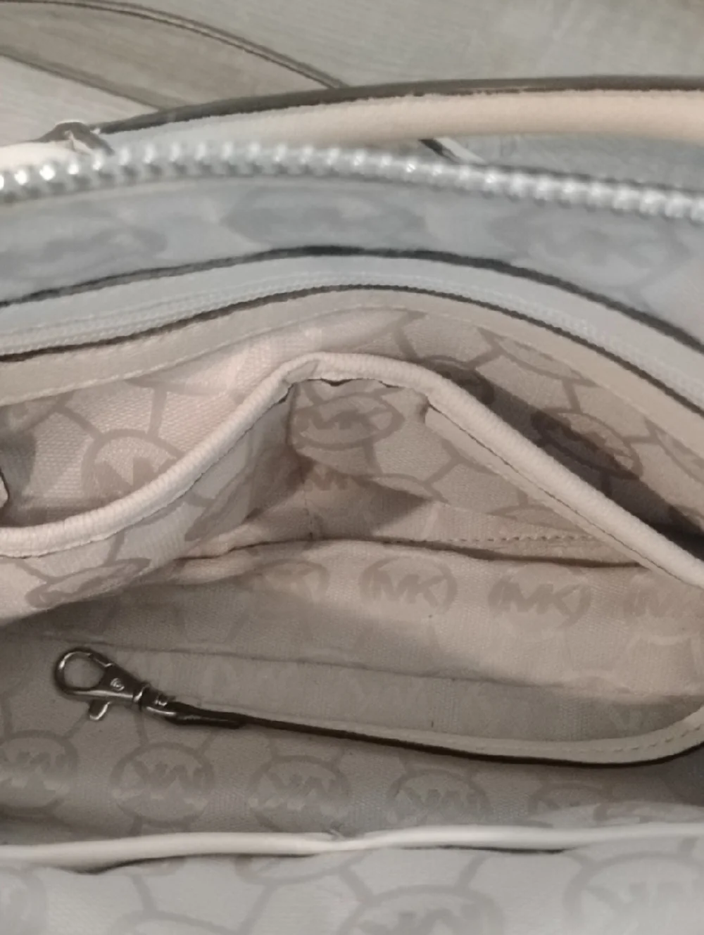 Michael Kors Cream Leather Satchel with Silver-Tone Lock